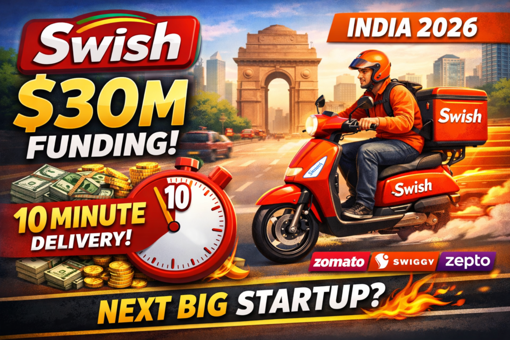 Swish App 30M funding 10 minute food delivery India 2026